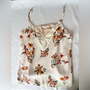 Socialite Size Small Cream and Floral Thin Strap Camisole Adjustable Strap